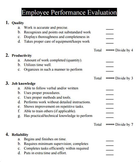 Free 41 Sample Employee Evaluation Forms In Pdf