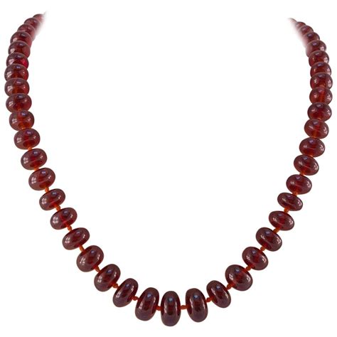 Large Orange Red Garnet Bead Necklace For Sale at 1stdibs