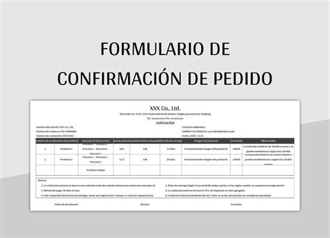 Plantilla De Excel Formulario De Confirmaci N De Pedido Y Hoja De