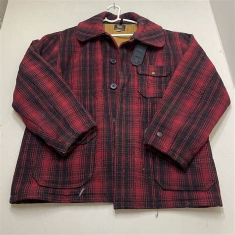 Vintage Woolrich Mackinaw Buffalo S S Red Plaid Wool Hunting Coat