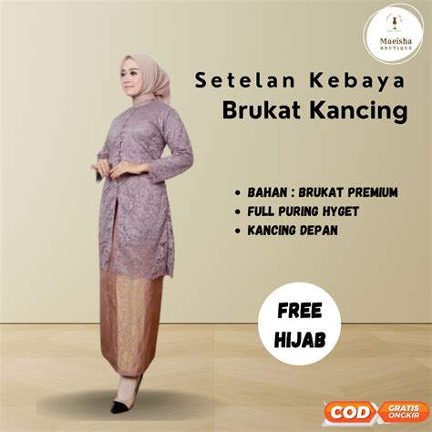 Jual Set Kebaya Brukat Kancing Rok Songket Free Hijab Kebaya Kebaya