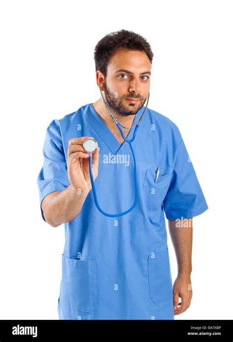 Male Nurse Portrait On White Background Stock Photo Alamy