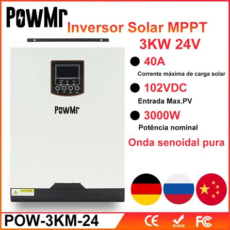 Powmr Solar Híbrido Inversor 24vdc 220vac Onda Senoidal Pura 3kva 3000w