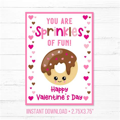 Donut Valentine Card Printable Cake Valentine School Valentines Class Party Instant Download