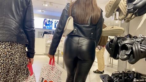 Tight Leather Leggings And Leather Jacket Girl With Nice Round Ass Spandex Leggings Yoga