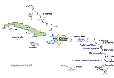 Mapa del Caribe con sus países - Mapa de América