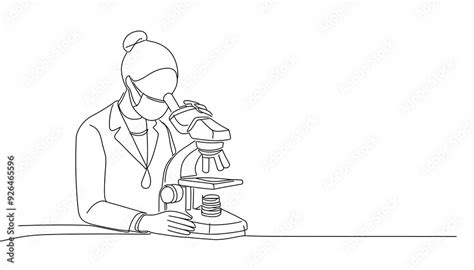 One Continuous Line Drawing Of Scientist Analyze Blood Sample Using