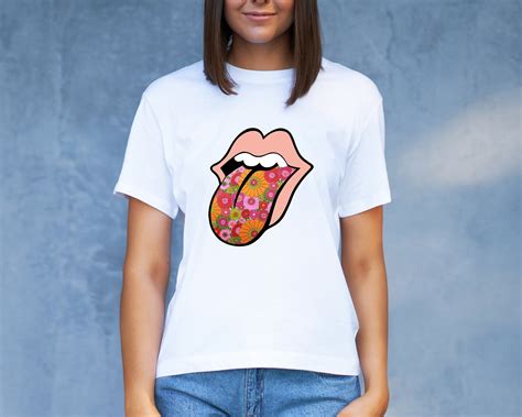 BOHO FLOWER LIPS Png Rock N Roll Tongue Png Retro Etsy