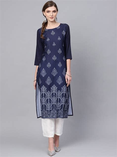 Buy KALINI Round Neck Ethnic Motifs Printed Crepe Kurta Kurtas For