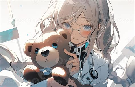 Anime Girl Hugging Teddy Bear