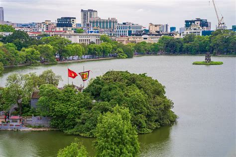 Hanoi, Viet Nam - 13 May 2023 Aerial view of Hoan Kiem Lake Ho Guom or ...