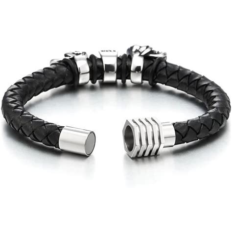 Croix Cr Ne Bracelet Tress Cuir Homme Cuir Noir V Ritable Envelopper