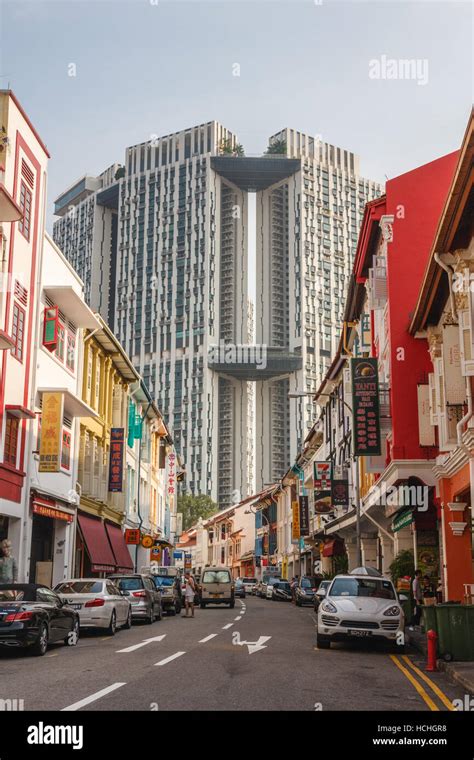 View Of Keong Saik Road In Singpapore Chinatown With The The Pinnacle