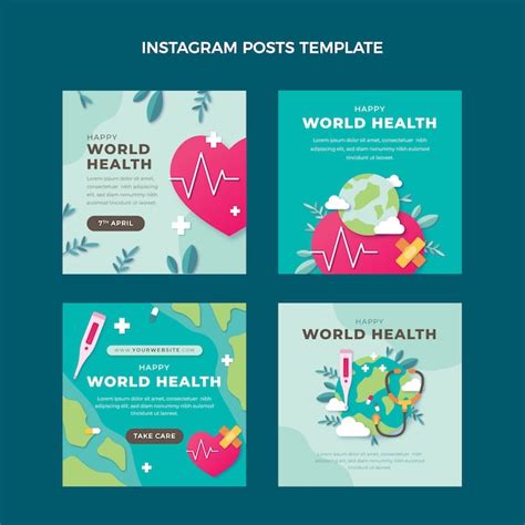 Collection De Publications Instagram De La Journée Mondiale De La Santé De Style Papier