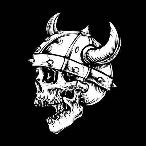 Premium Vector Skull Wearing Viking Helmet Vector