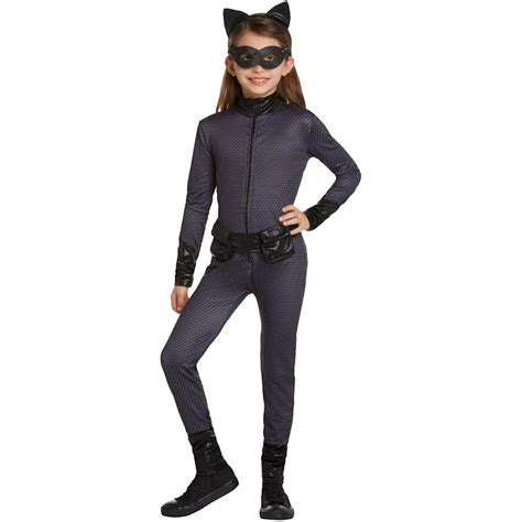 Dc Girls Black Catwoman Jumpsuit Halloween Costume With Glitter Mask