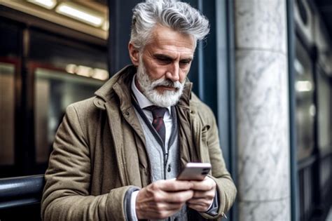 Premium Ai Image Mature Man Using A Mobile Phone