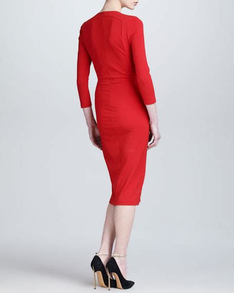 Roberto Cavalli Three Quarter Sleeve Ponte Dress Red