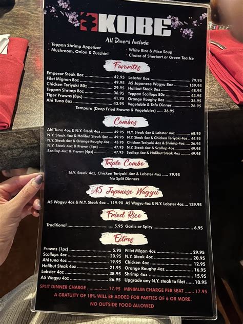 Menu Kobe Japanese Steak House
