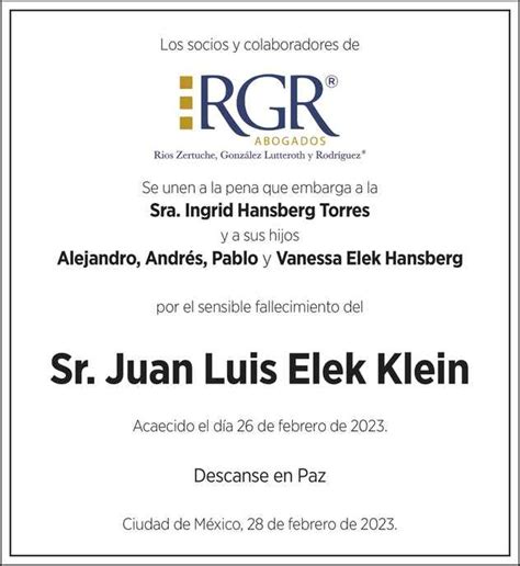 Se Or Juan Luis Elek Klein Obituario Esquela