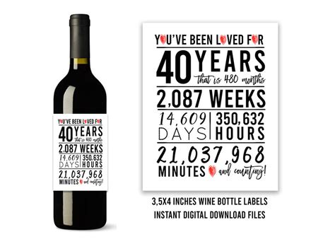 40th Birthday Wine Bottle Labels Printable Wine Bottle Etsy