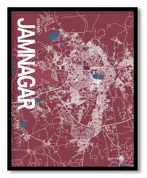 jamnagar map art red blue ready  hang framed wall art wall art