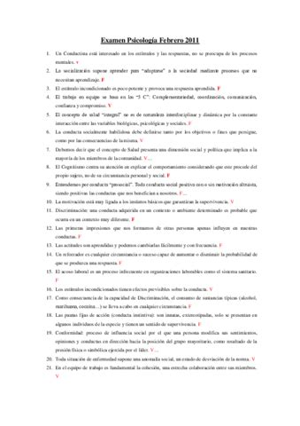 Examen Psicologia Febrero 2011 Solo Preguntas Pdf