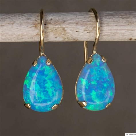 Blue Opal Teardrop Earrings 14K Gold Earrings Fire Opal Etsy In 2020