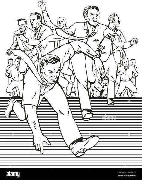 Illustration of people businessman mob running done in black and white set in white background ...