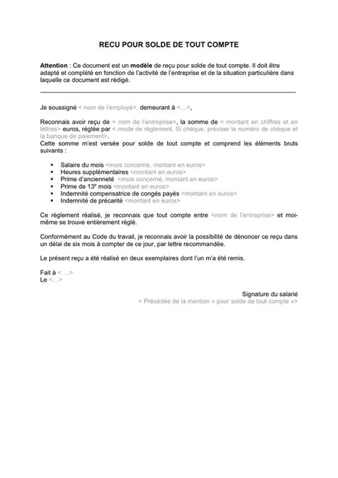 Re U Pour Solde De Tout Compte T L Chargement Gratuit Documents Pdf