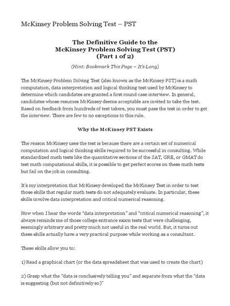 The Definitive Guide To The Mckinsey Problem Solving Test Pst Part 1 Of 2 Pdf Graduate