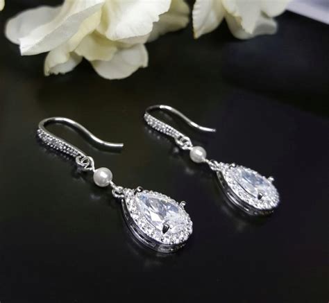 Swarovski Pearl Earrings Crystal Teardrop Earrings Nickel Free Ear