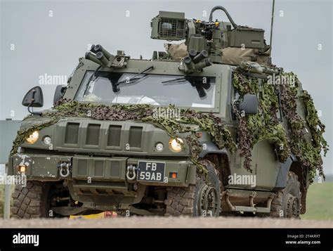 Close Up Front Quarter Profile View Of A British Army Panther 4x4