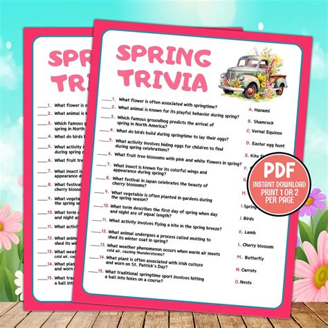 Spring Trivia Game Printable Spring Game Fun Spring Games Spring