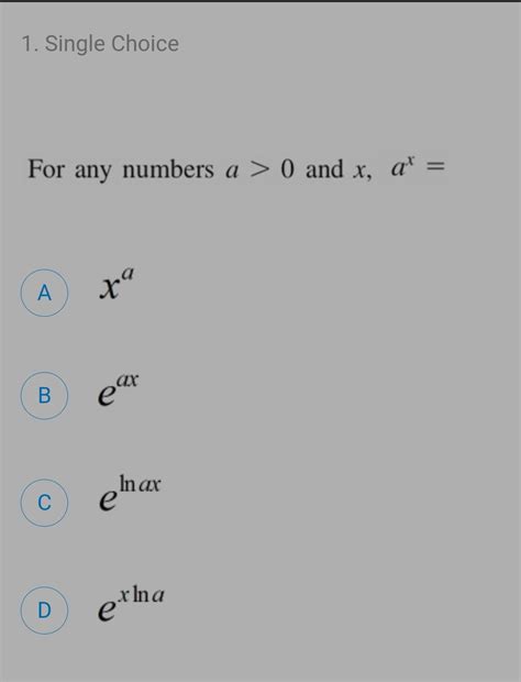 Solved 1 Single Choice For Any Numbers A0 And Xax Xa Eax