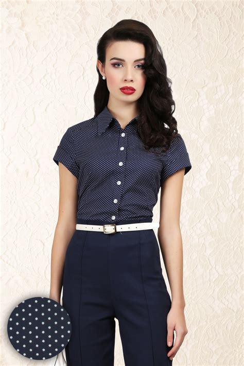 50s Virginia Pindot Blouse In Navy