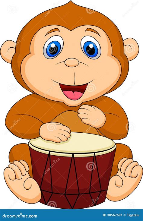 Cute Monkey Cartoon Playing Drum Stock Image Image 30567691