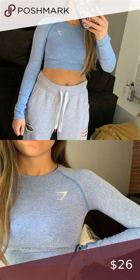 Gymshark Vital Seamless Blue Long Sleeve Crop Cropped Long Sleeve Crop Tops