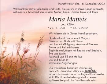 Traueranzeigen von Maria Matteis Schwarzwälder Bote Trauer