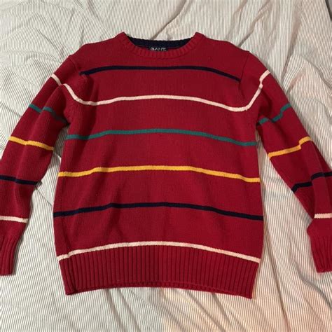 Red Multi Colored Striped Sweater Size Mens Depop