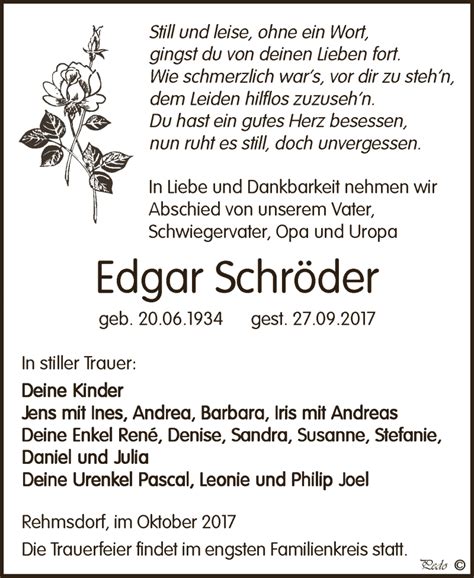 Traueranzeigen Von Edgar Schr Der Abschied Nehmen De