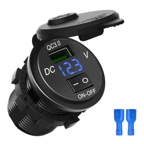 Tomada Usb Veicular Qc3 0 Voltímetro Led Azul Botão On Off Submarino