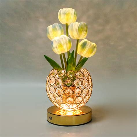 Lampe de table à fleurs de tulipes chargement USB lampe de bureau LED