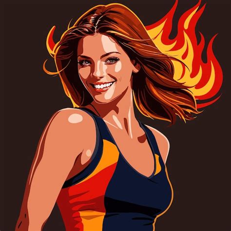 Sorridente Atleta Mulher Confiante Em Fogo Ilustra O Vetor De Sucesso