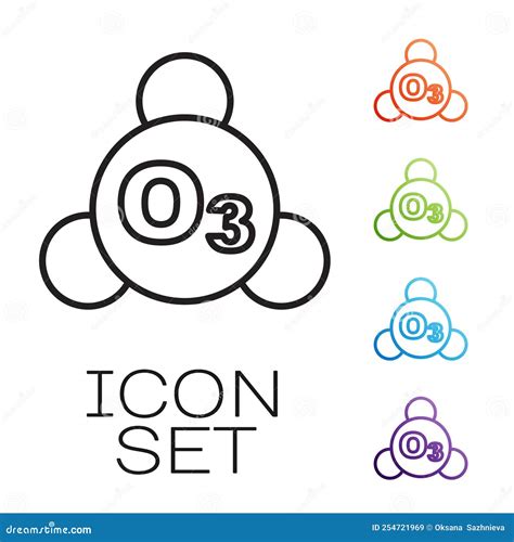Black Line Ozone Molecule Icon Isolated On White Background Ozone O3