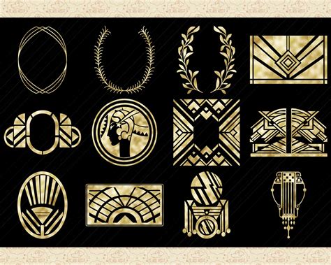 Art Deco Nouveau Gold Foil Elements Clipart Gold Art Nouveau Etsy