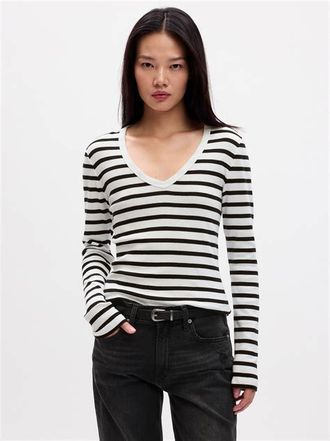 Favorite Stripe V Neck T Shirt Gap Factory