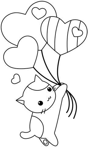 A Black And White Drawing Of A Cat Flying With Balloons In The Shape Of