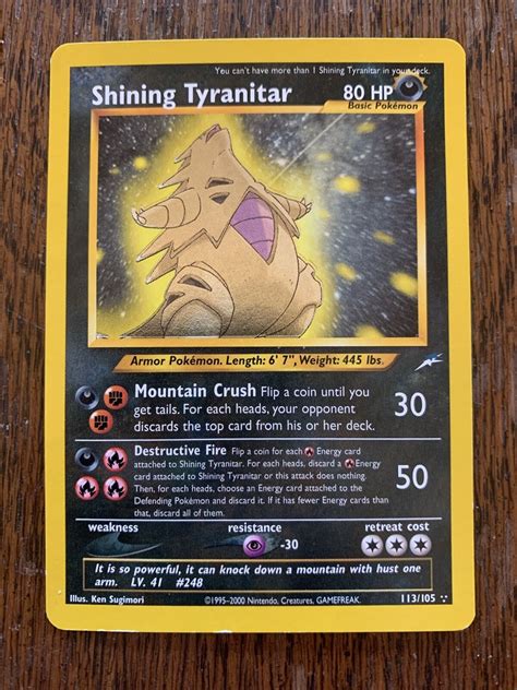 Shining Tyranitar 113 105 Neo Destiny Set Holo Secret Rare Vintage