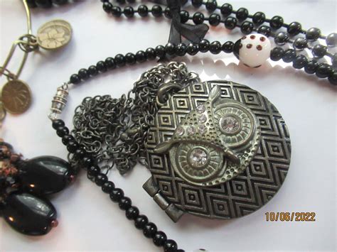 Vintage Modern Black Metal Stone Lucite Locket Glass Gem